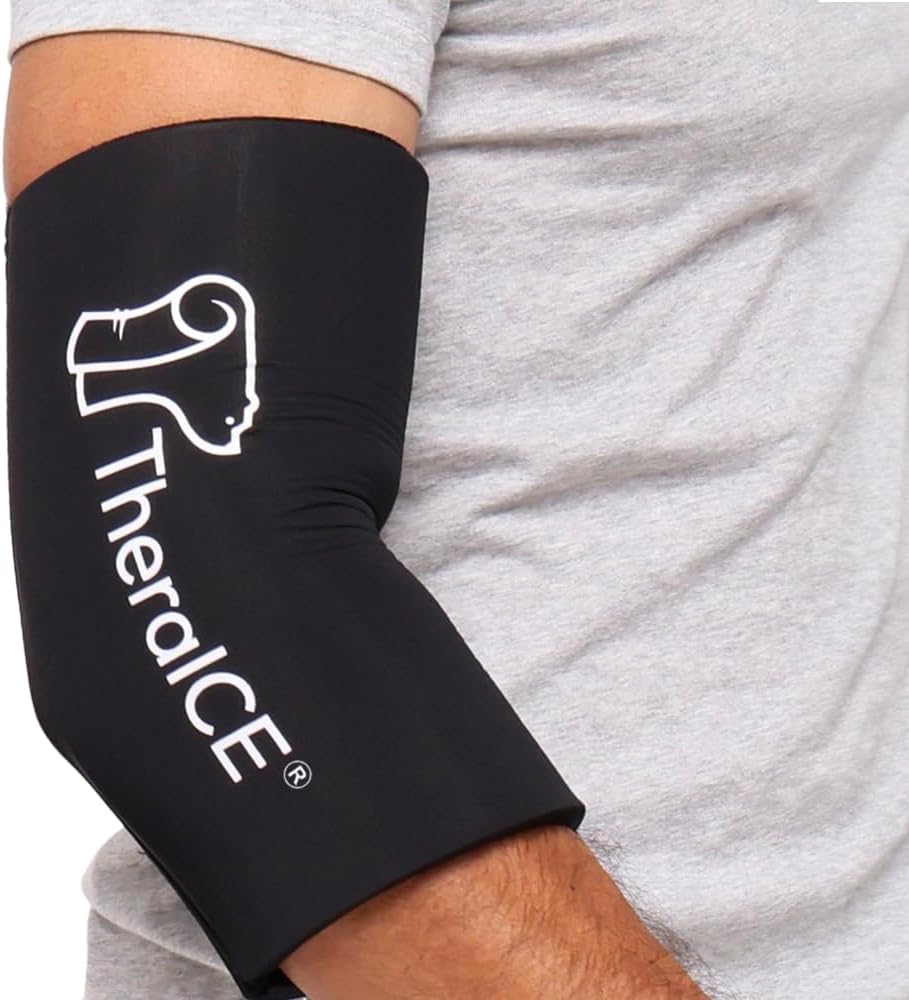 TheraICE Elbow Ice Pack Compression Sleeve for Injuries, Reusable Gel Cold Packs...