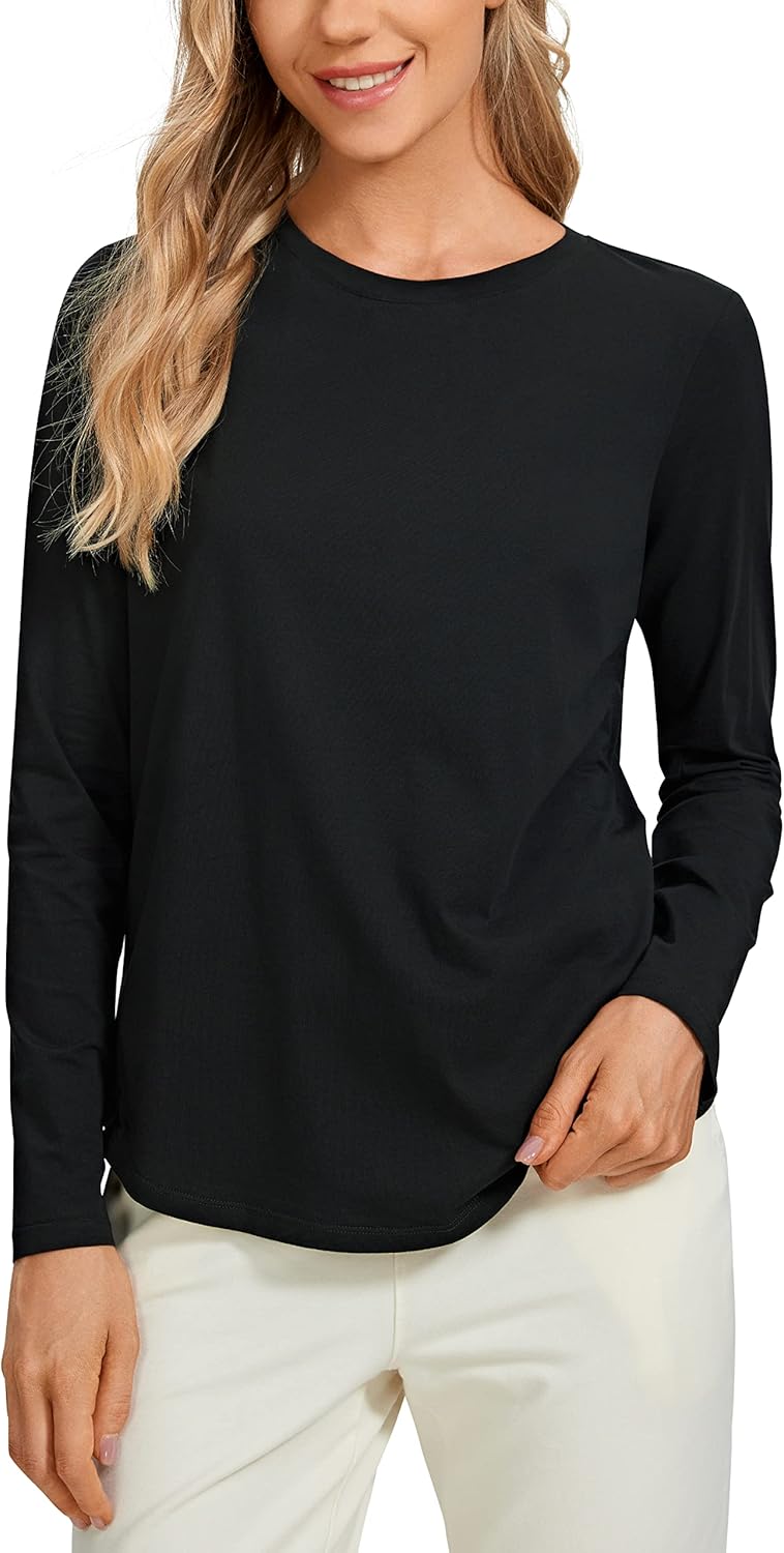 CRZ YOGA Pima Cotton Workout Long Sleeve Shirts for Women Athletic Crewneck Yoga...