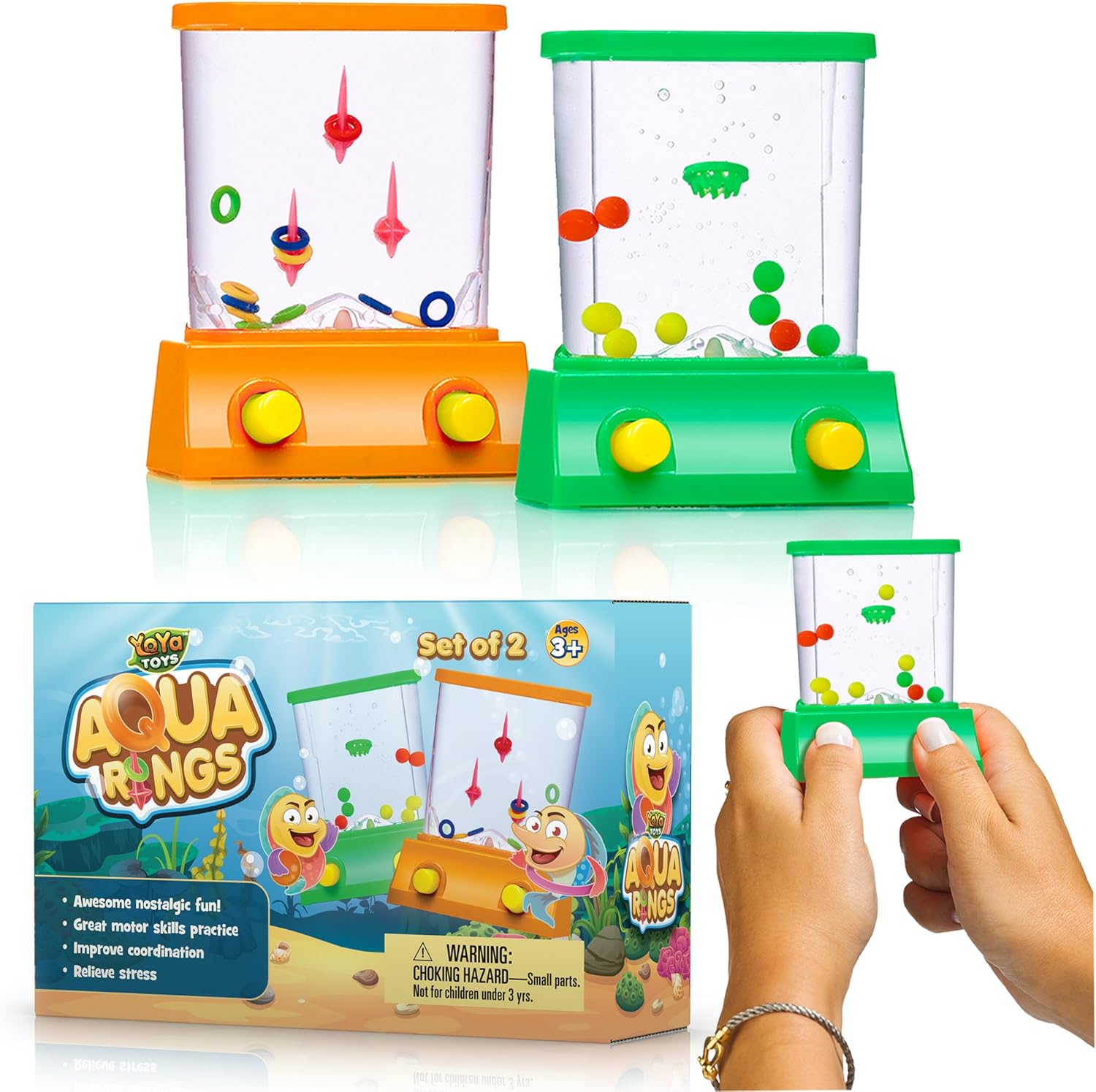 YoYa Toys Handheld Games - Miniature Aqua Arcade Set with Fish Ring Toss & Baske...