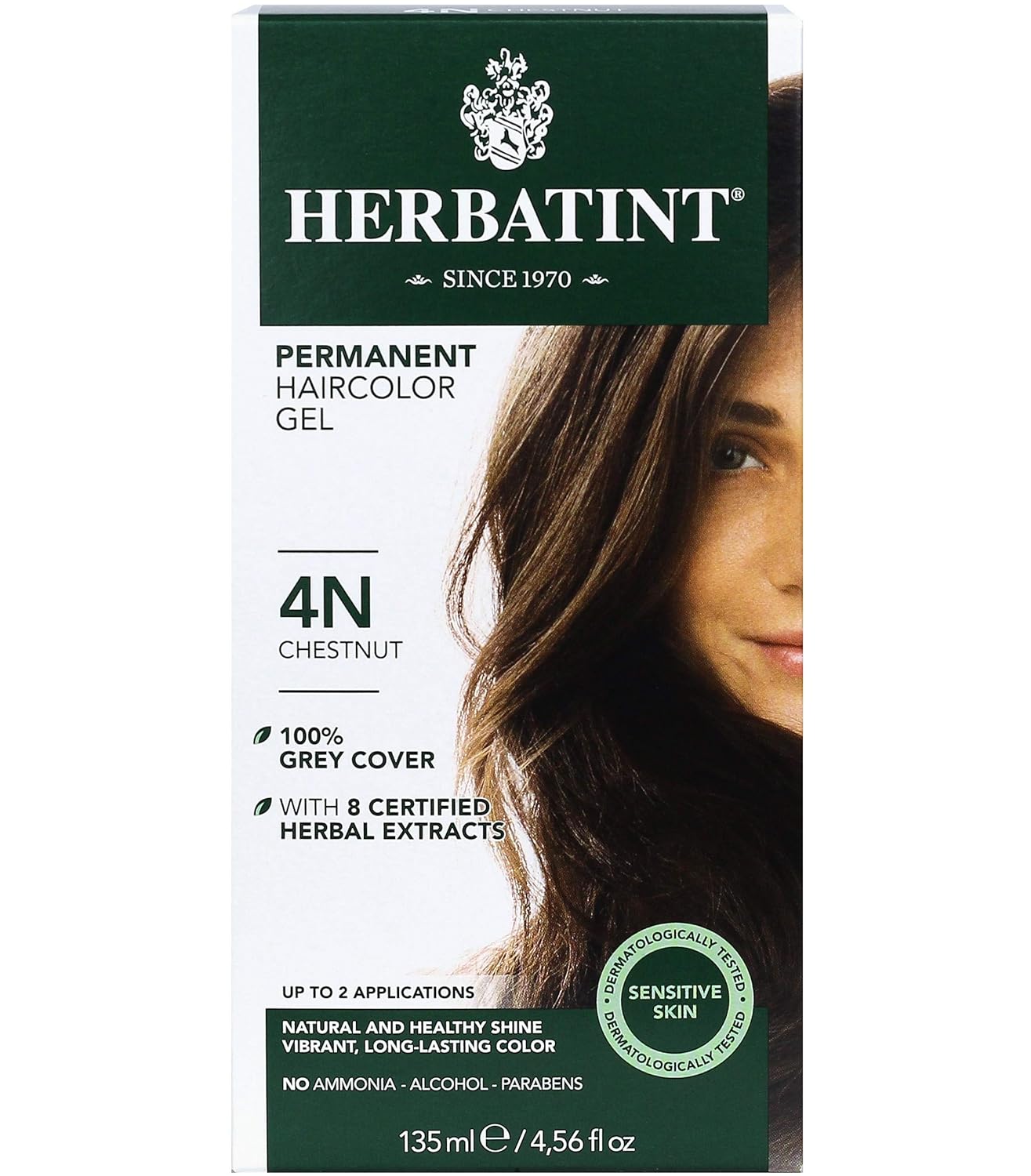 Herbatint Permanent Haircolor Gel, Special Haircolor Gel With 4N Chestnut, Alcoh...