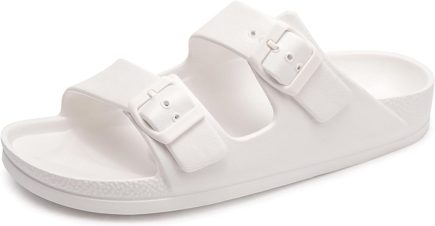 FUNKYMONKEY Women's Comfort Slides Double Buckle Adjustable EVA Flat Sandals 8 W...