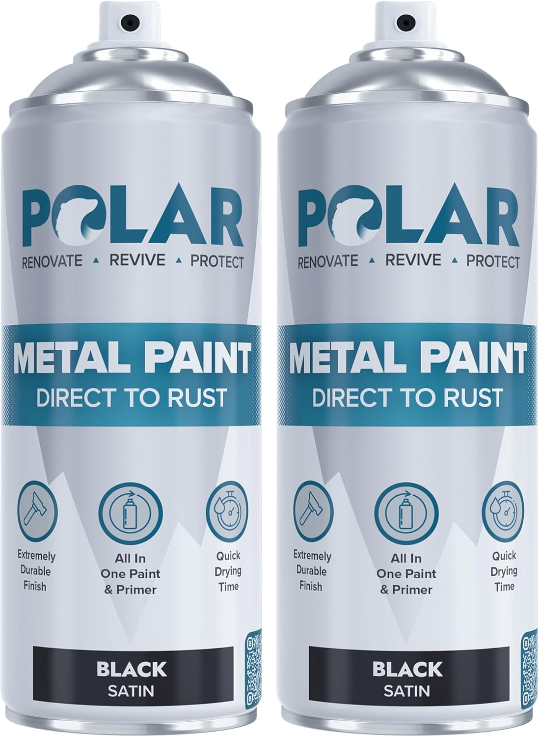 Polar Direct to Rust Satin Black Metal Spray Paint - 2 x 400ml - Perfect for Met...