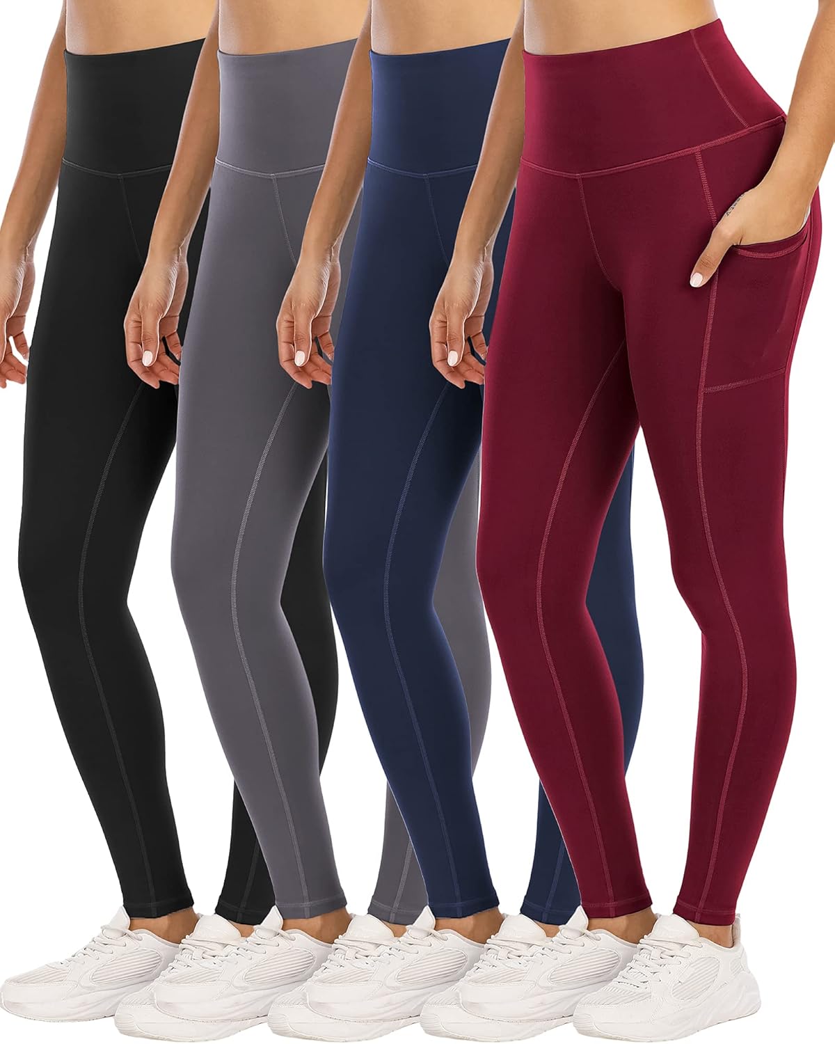 4 Pack Leggings with Pockets for Women,High Waist Tummy Control Workout Yoga Pan...