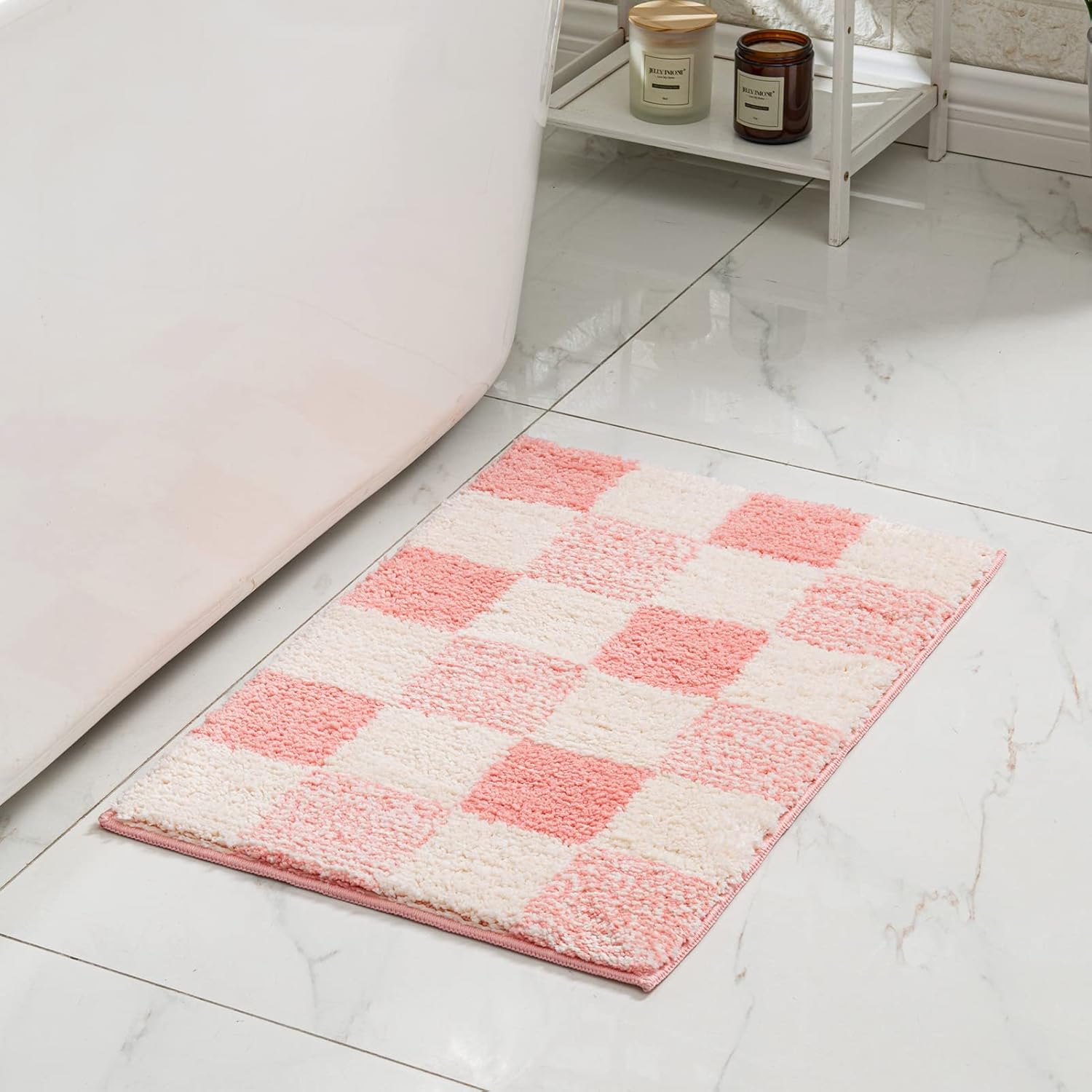 CozeCube Checkered Bath mats for Bathroom Non Slip, Fluffy Absorbent Microfiber...