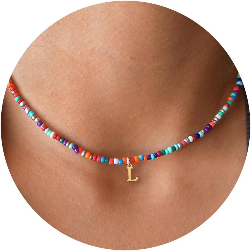 Yoosteel Colorful Beaded Initial Necklaces for Girls Gifts - Cute Choker Initial...