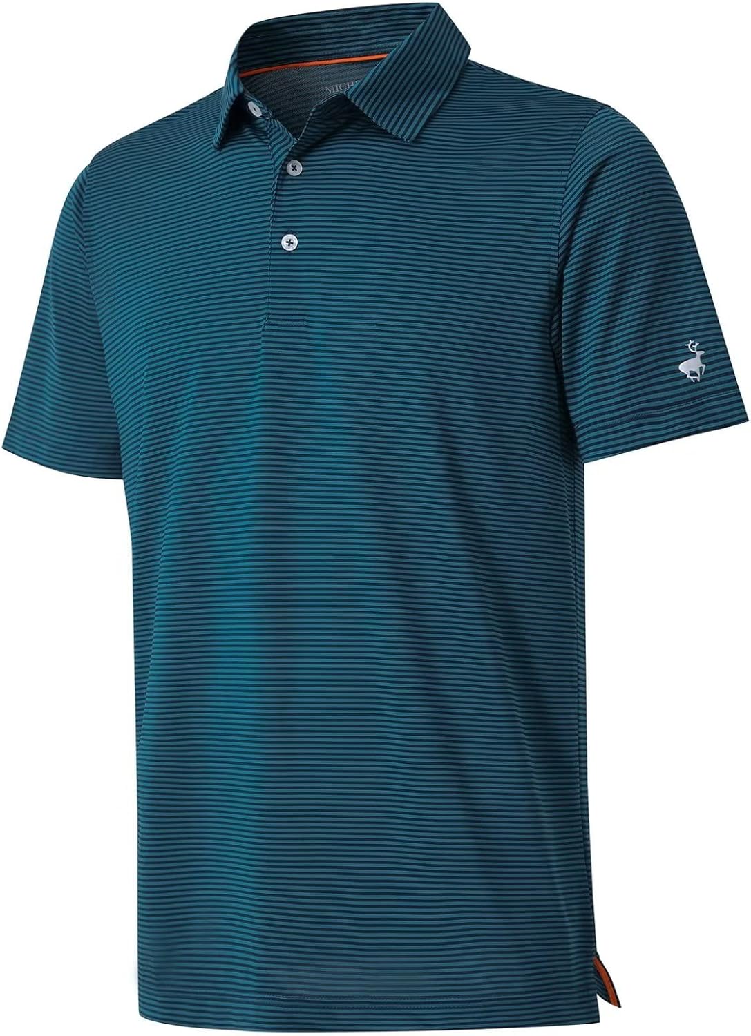 Mens Golf Shirt Moisture Wicking Dry Fit Performance Sport Short Sleeve Striped...