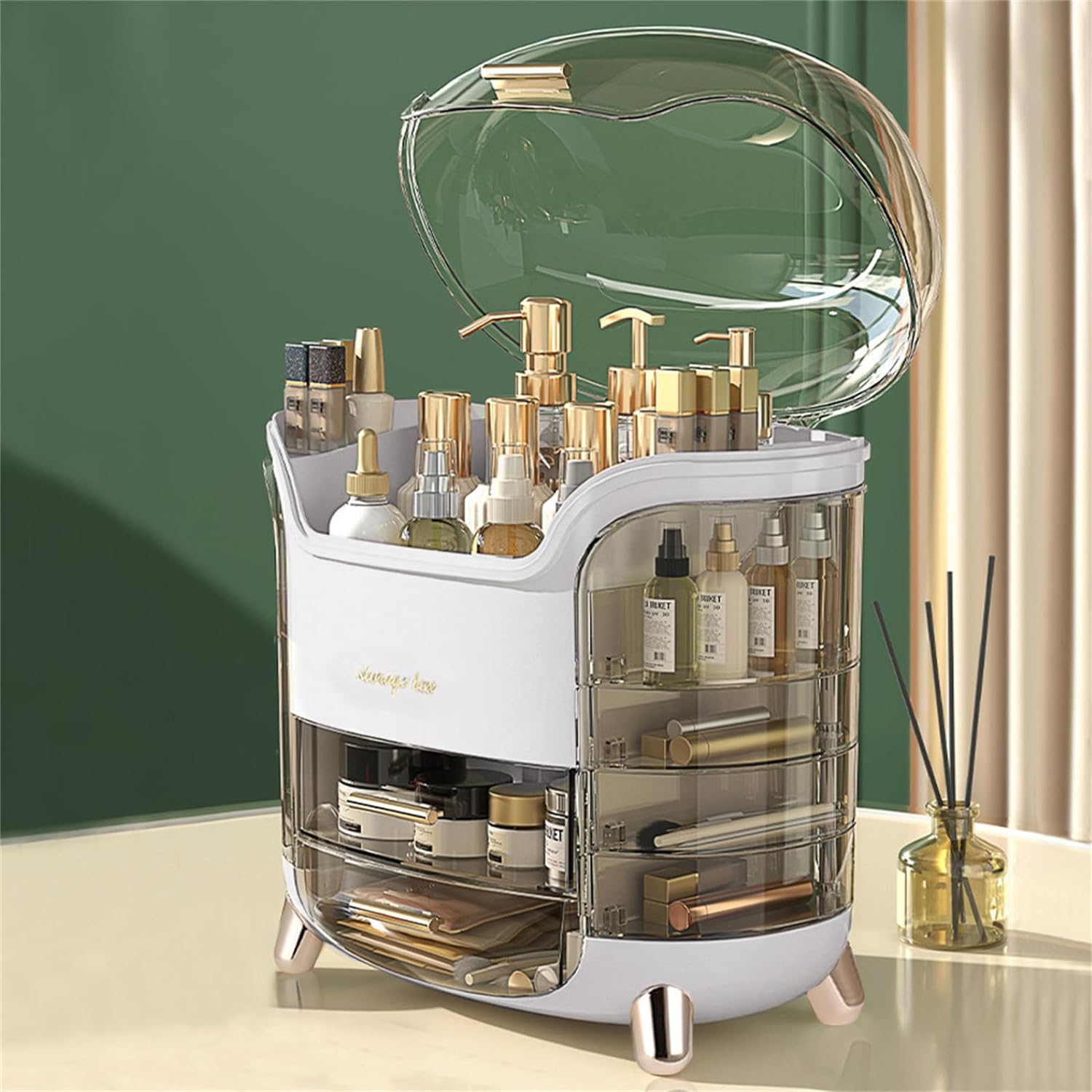 BTGGG Cosmetic Organiser Dustproof Skincare Organiser Makeup Desk Organiser with...