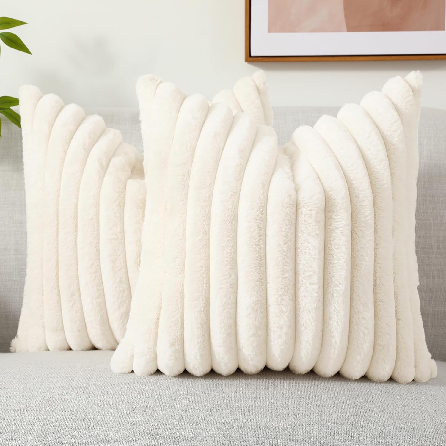 decorUhome Christmas Faux Fur Throw Pillow Covers 18x18 Set of 2, Decorative Sof...
