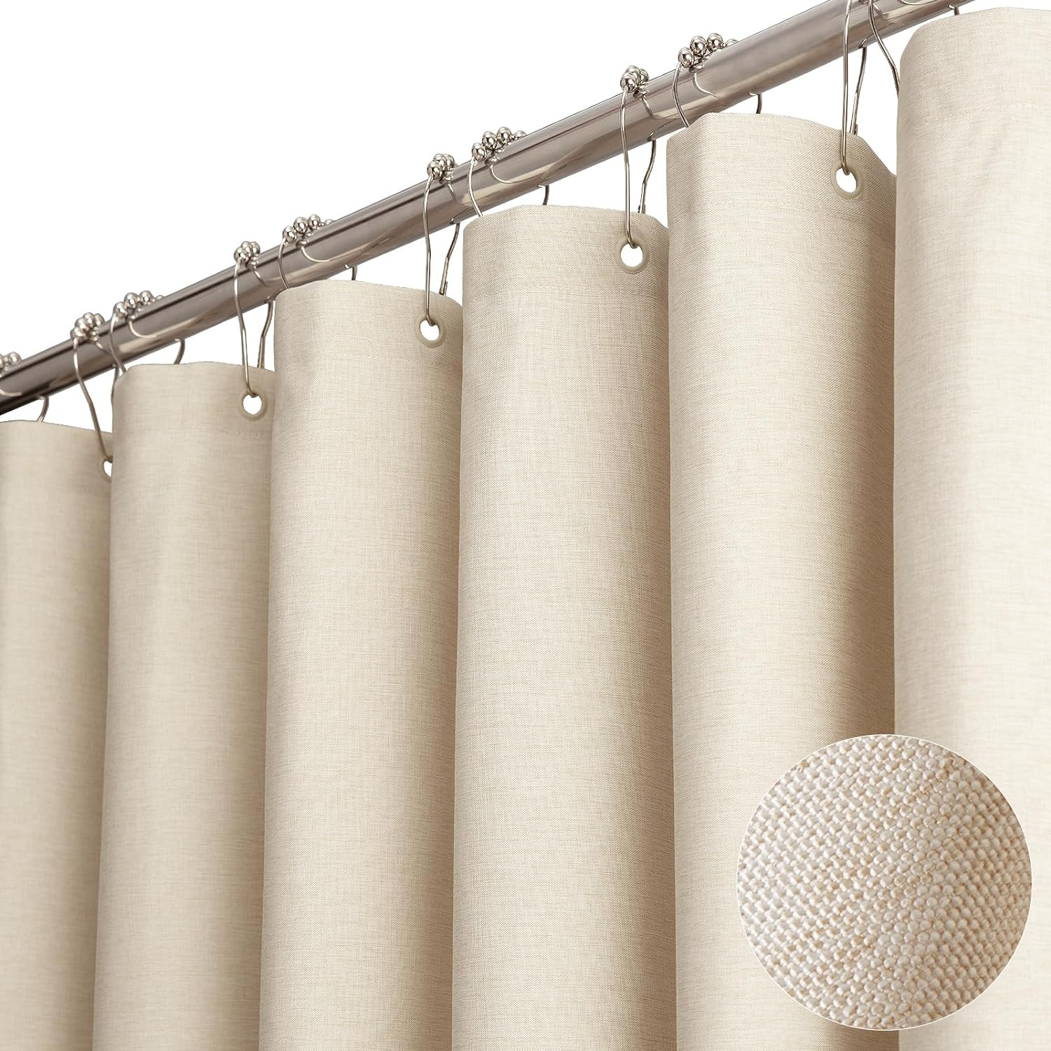 BTTN Fabric Shower Curtain, Linen Textured Heavy Duty Polyester Cloth Shower Cur...