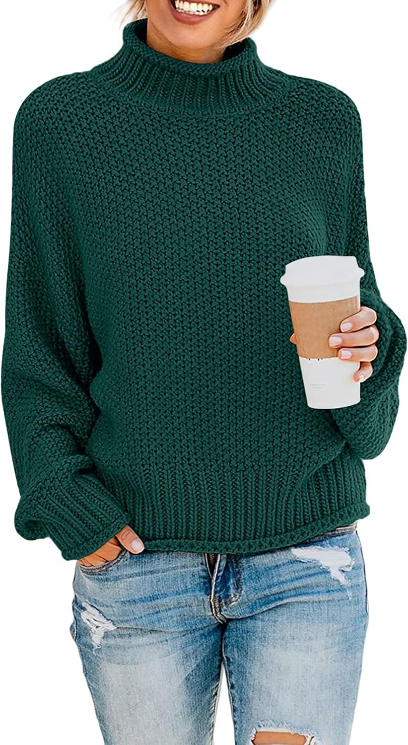 ZESICA Women's 2024 Turtleneck Batwing Sleeve Loose Oversized Chunky Knitted Pul...