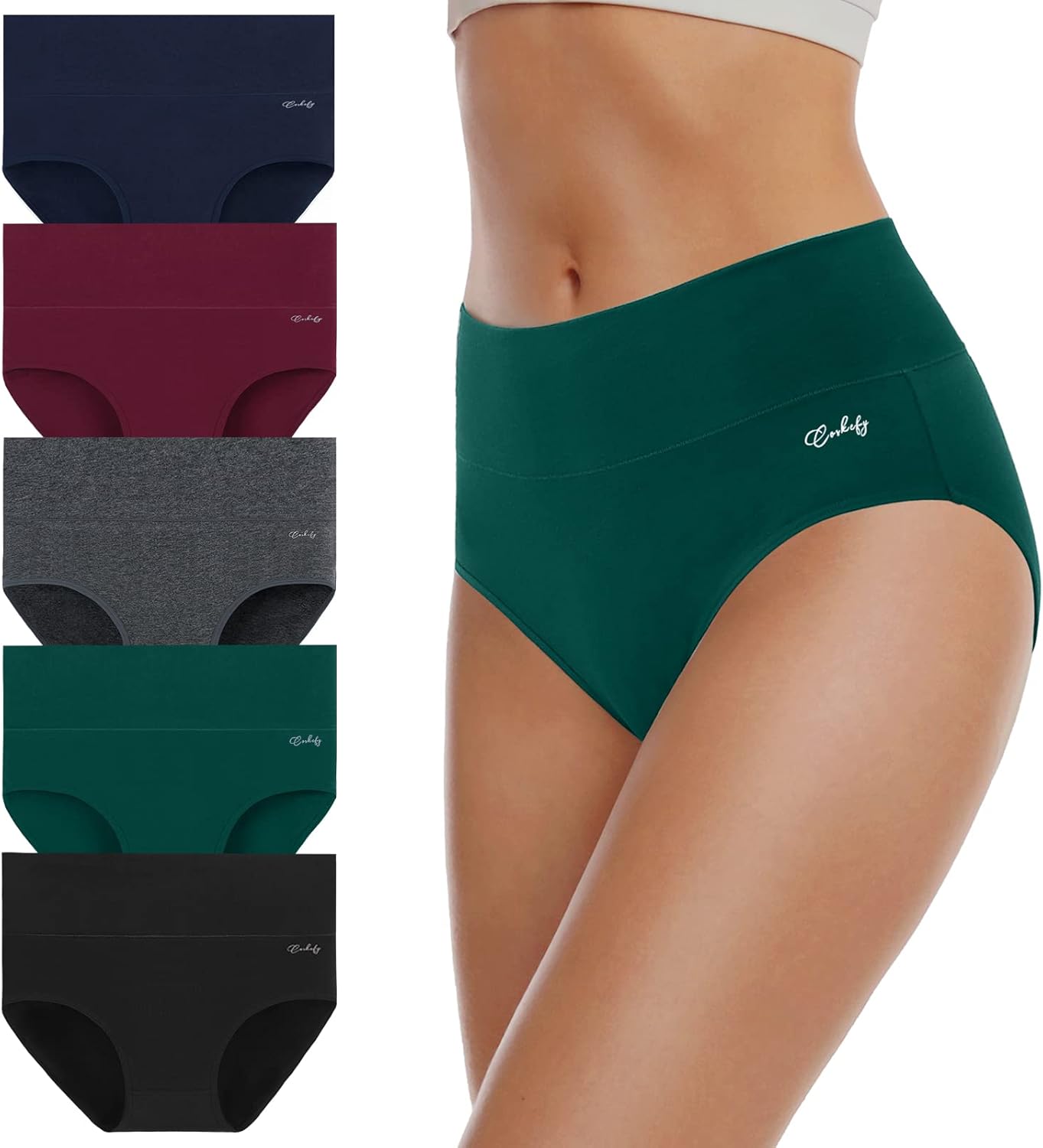 coskefy Women's High Waisted Cotton Underwear Soft Breathable Panties Stretch Br...