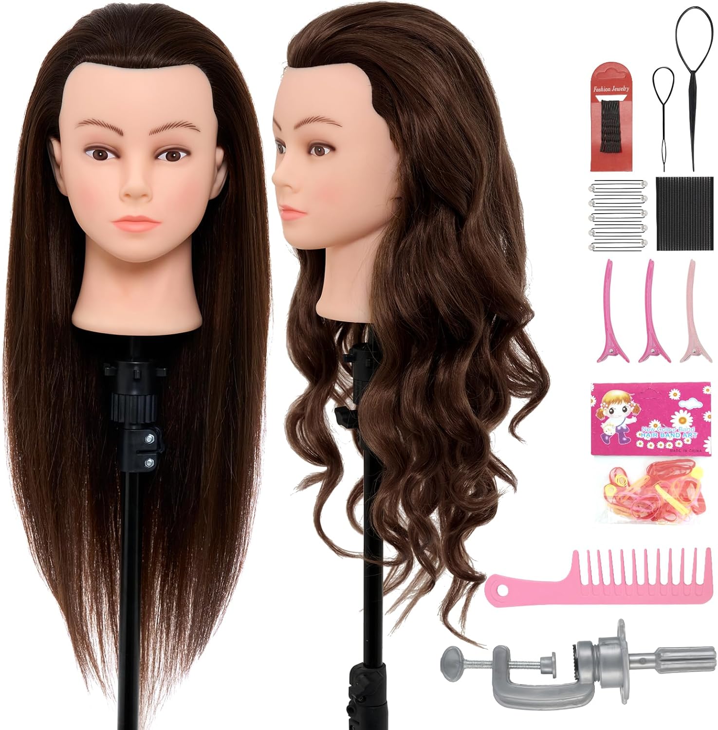 Neverland Beauty Hairdressing Head 60% Real Human Hair, 26"-28" Training Head fo...