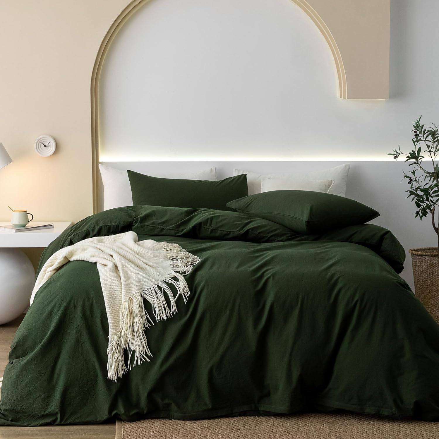 JIYUAN 100% Washed Cotton Duvet Cover Set Comfy Simple Style Soft Breathable Tex...