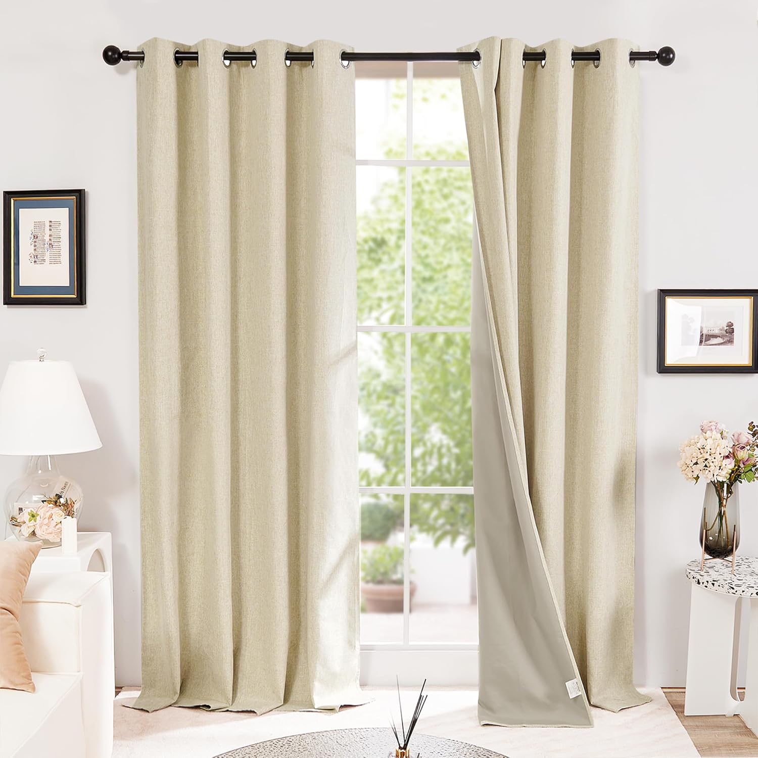 Deconovo Soft Faux Linen Blackout Curtains Eyelet Curtains Energy Saving, Noise...
