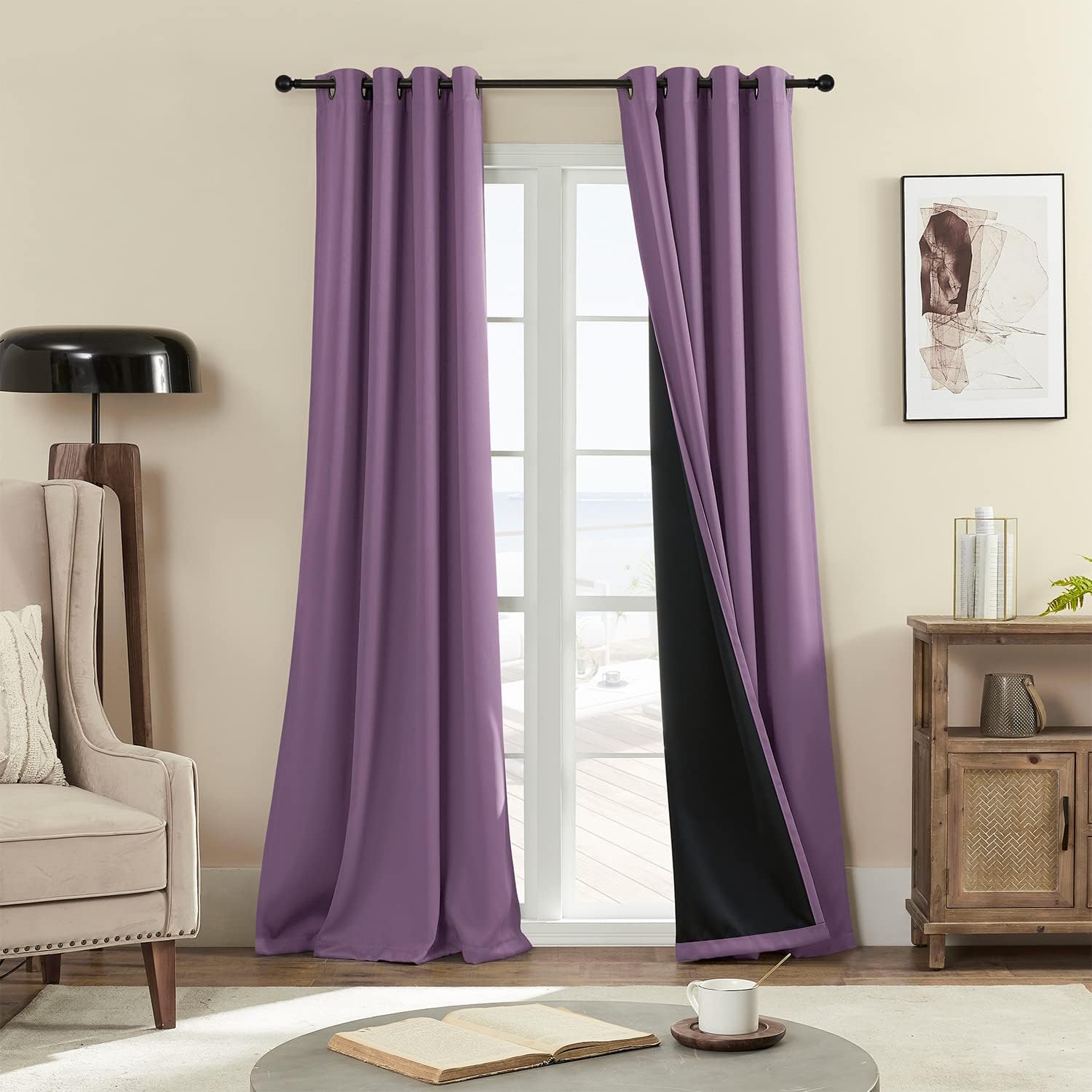 Rutterllow 100% Blackout Curtain 84 Inch Length 2 Panels Set, Room Darkening The...