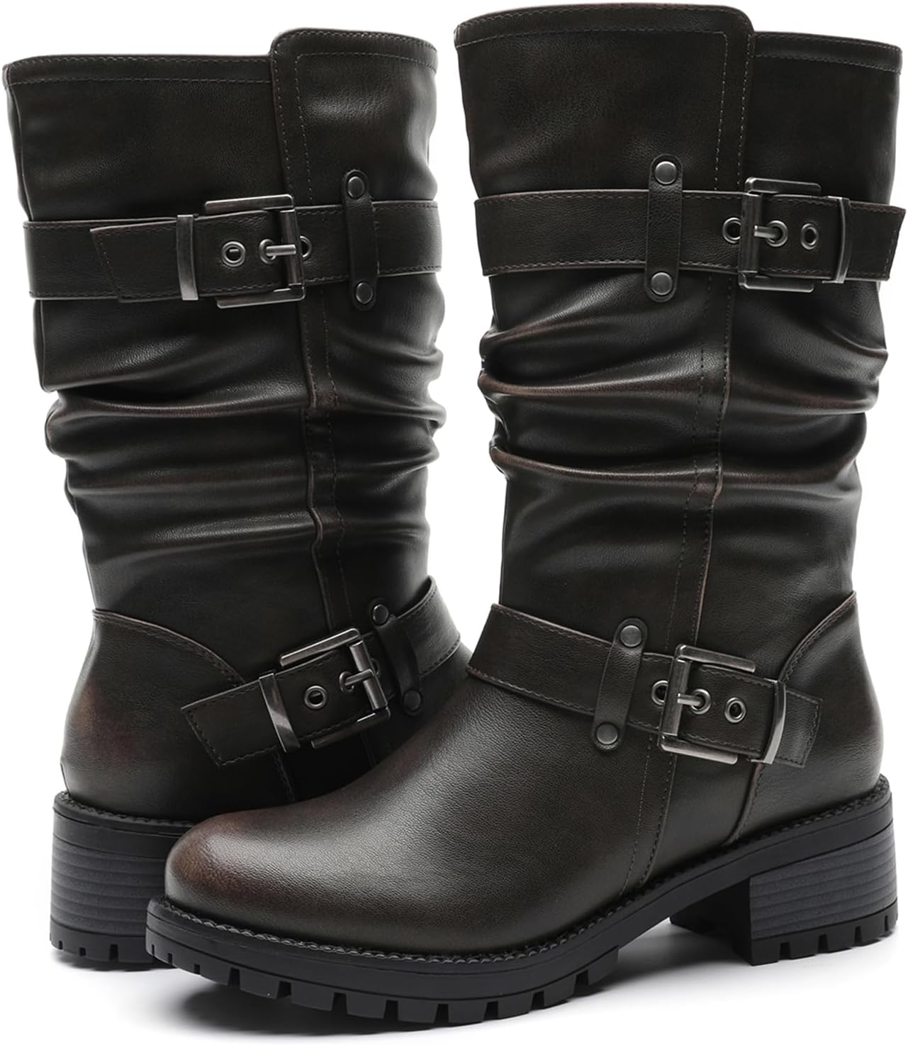 GLOBALWIN Women's Mid Calf Dress Boots, Special Biker Motorcycle Riding Boots fo...