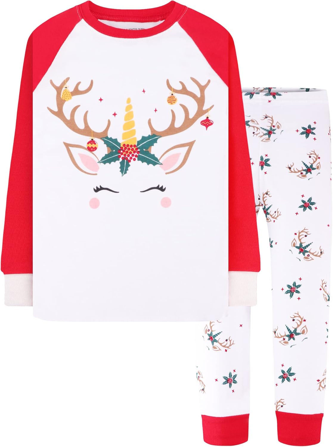 DAUGHTER QUEEN Kids Christmas Pajamas Size 18Months-12Years 5 Unicorn/White/Red-...