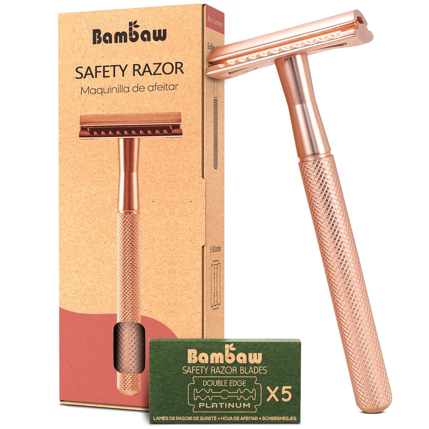 Bambaw Safety Razor for Women with 5 Double Edge Safety Razor Blades, Double Edg...
