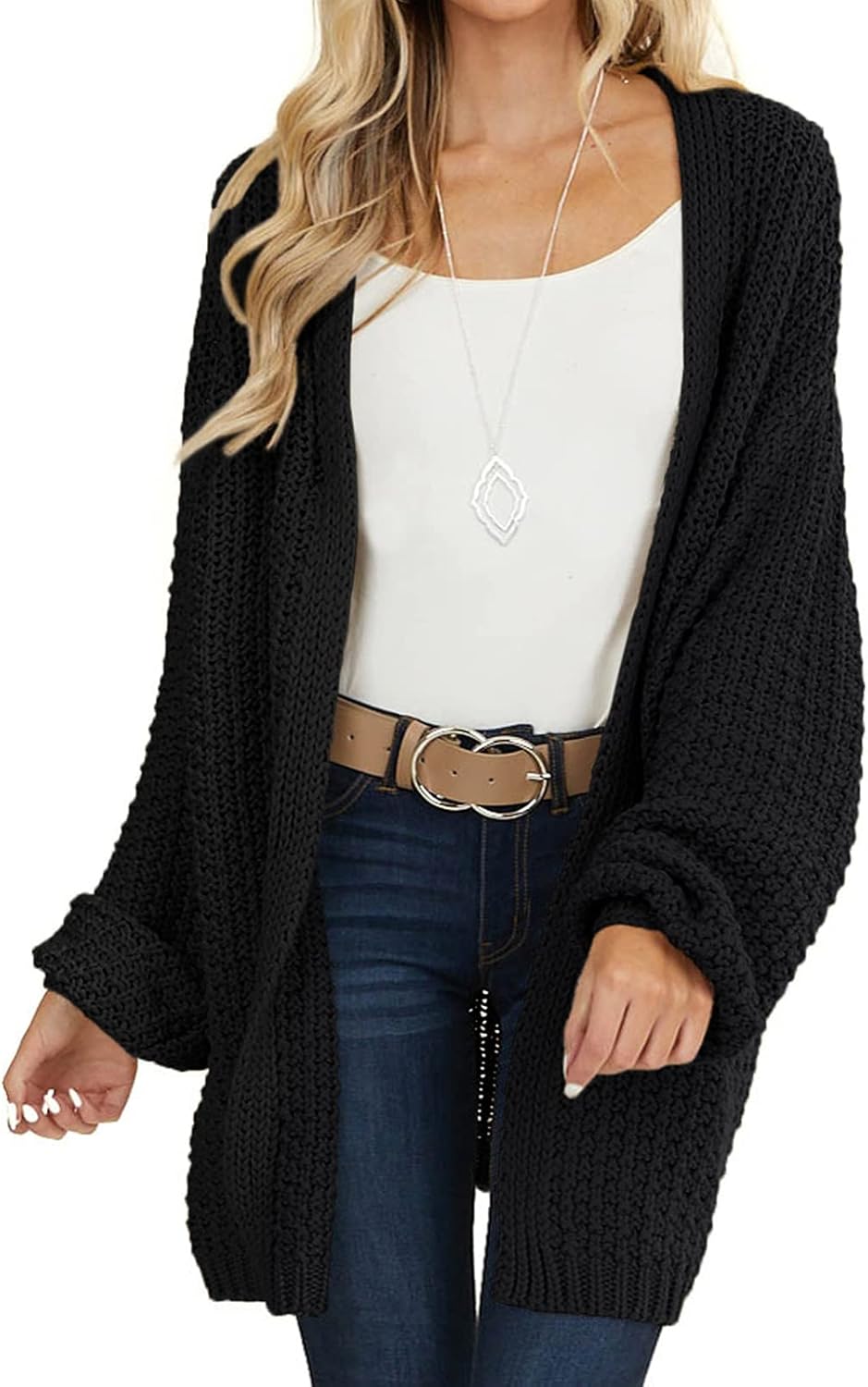 MEROKEETY Women's 2024 Fall Open Front Chunky Knit Sweater Oversized Lantern Sle...