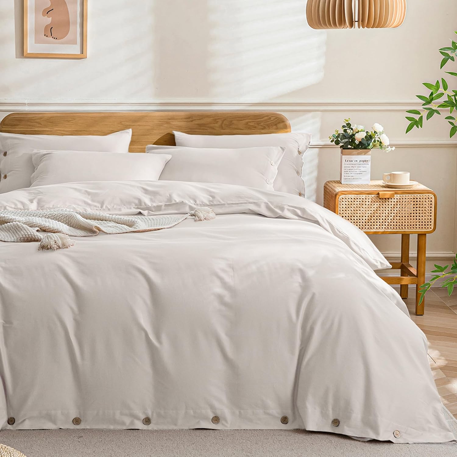 JELLYMONI Cotton Duvet Cover Full Size - 100% Washed Cotton Linen Like Textured...