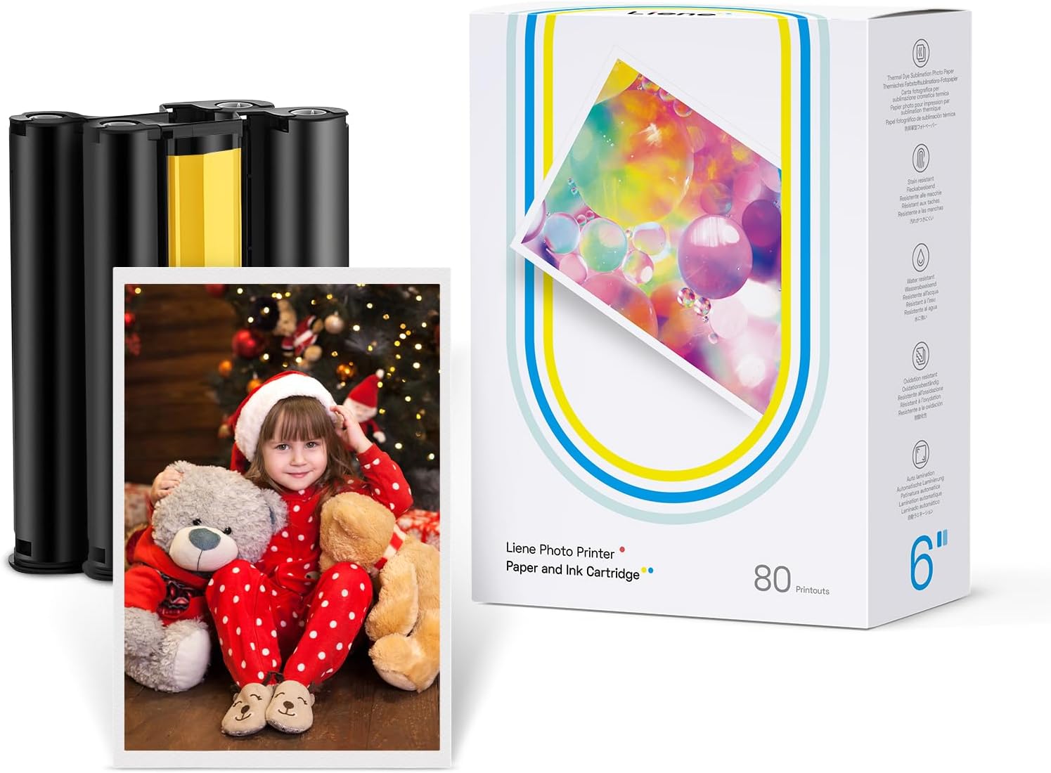 Liene Photo Printer Paper & Cartridge, 2 Ink Cartridge Refill & 80 sheets photo...