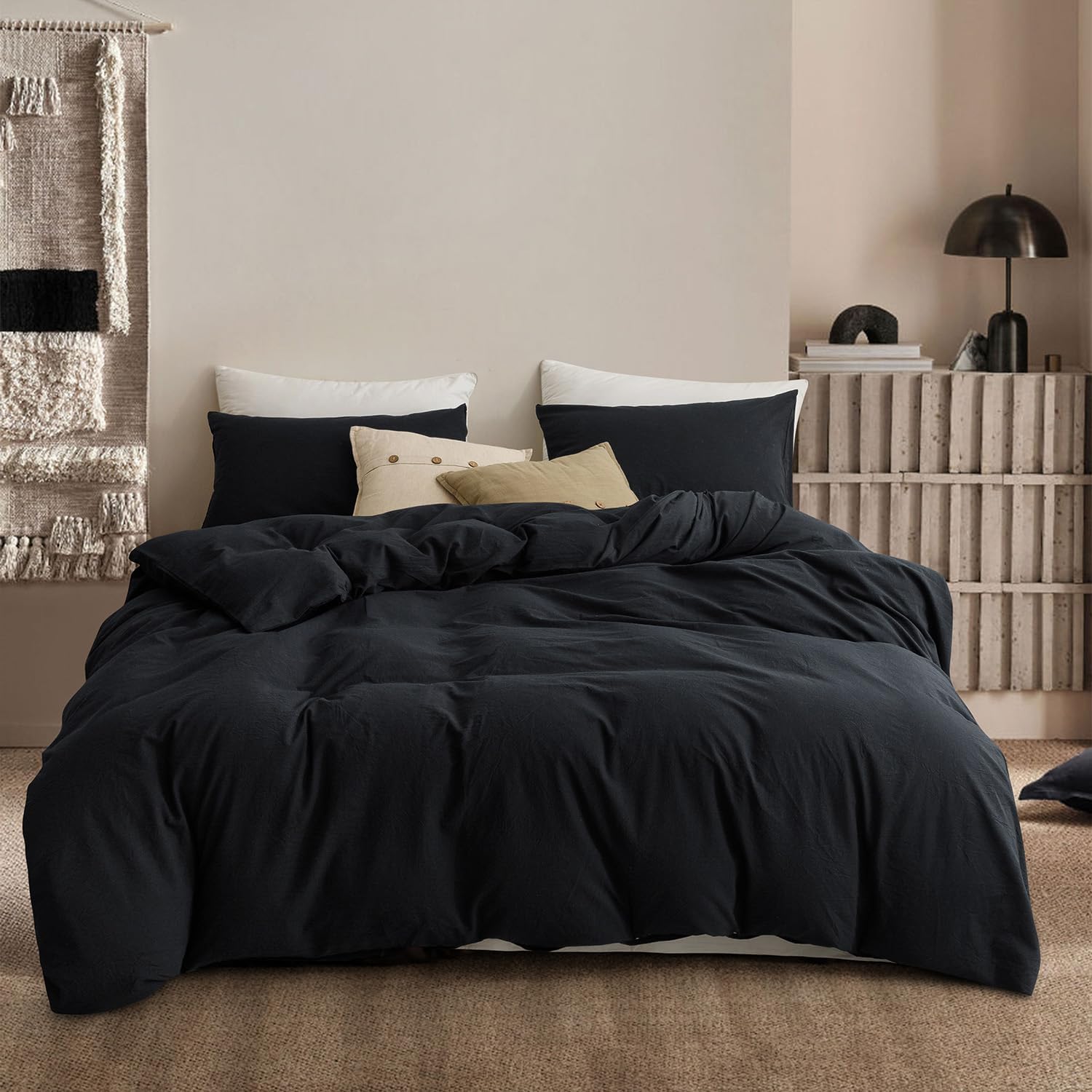 ECOCOTT Black Duvet Cover Oversized King Size - 100% Washed Cotton Durable Soft...
