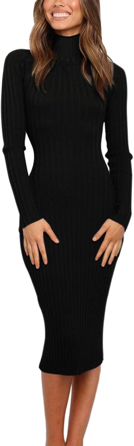 MEROKEETY Women's 2024 Ribbed Long Sleeve Sweater Dress High Neck Slim Fit Knitt...