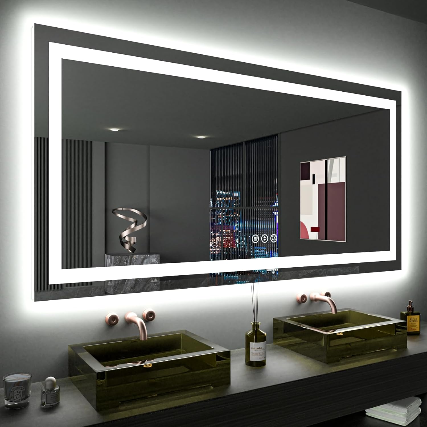 LOAAO 60X36 LED Bathroom Mirror with Lights, Anti-Fog, Dimmable, Backlit + Front...