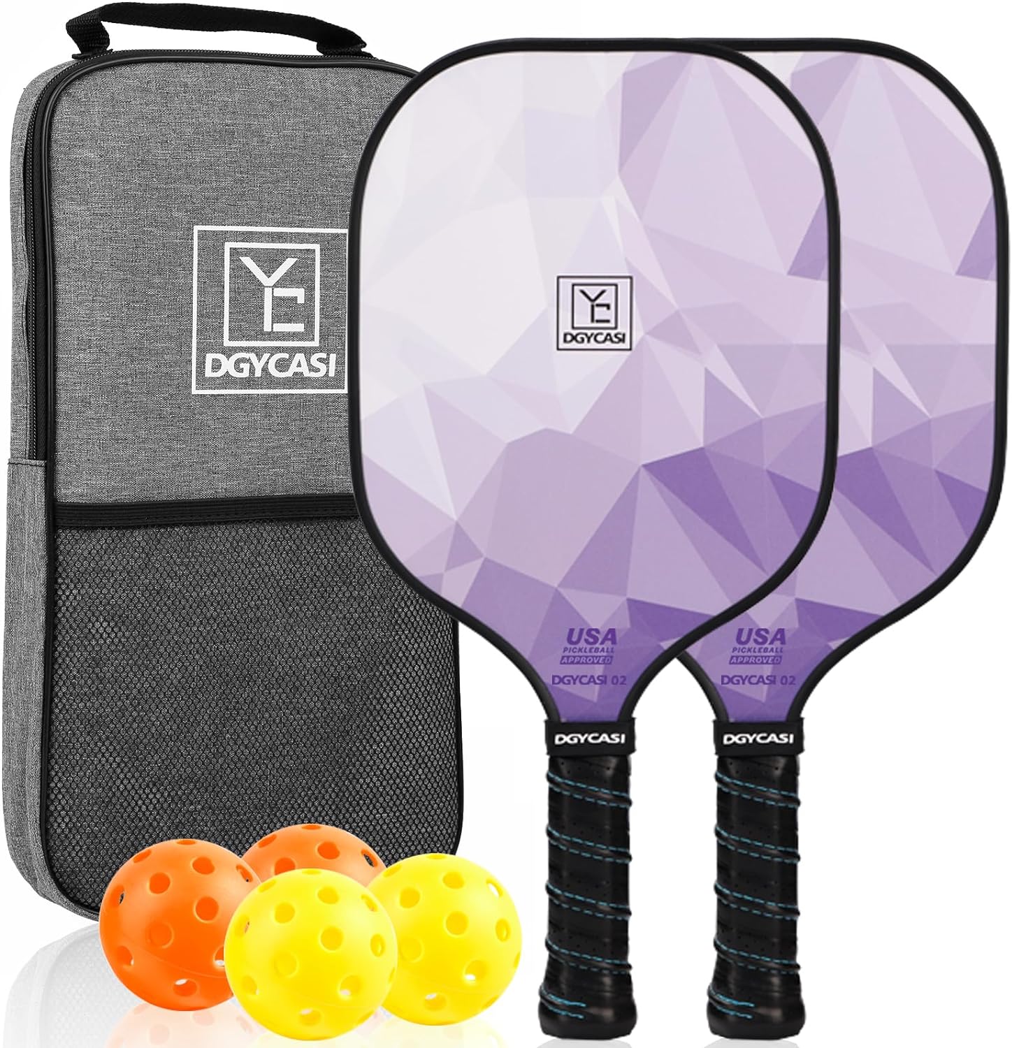 Pickleball Paddles Set of 2, USAPA Approved, Fiberglass Surface (CHS), Polypropy...