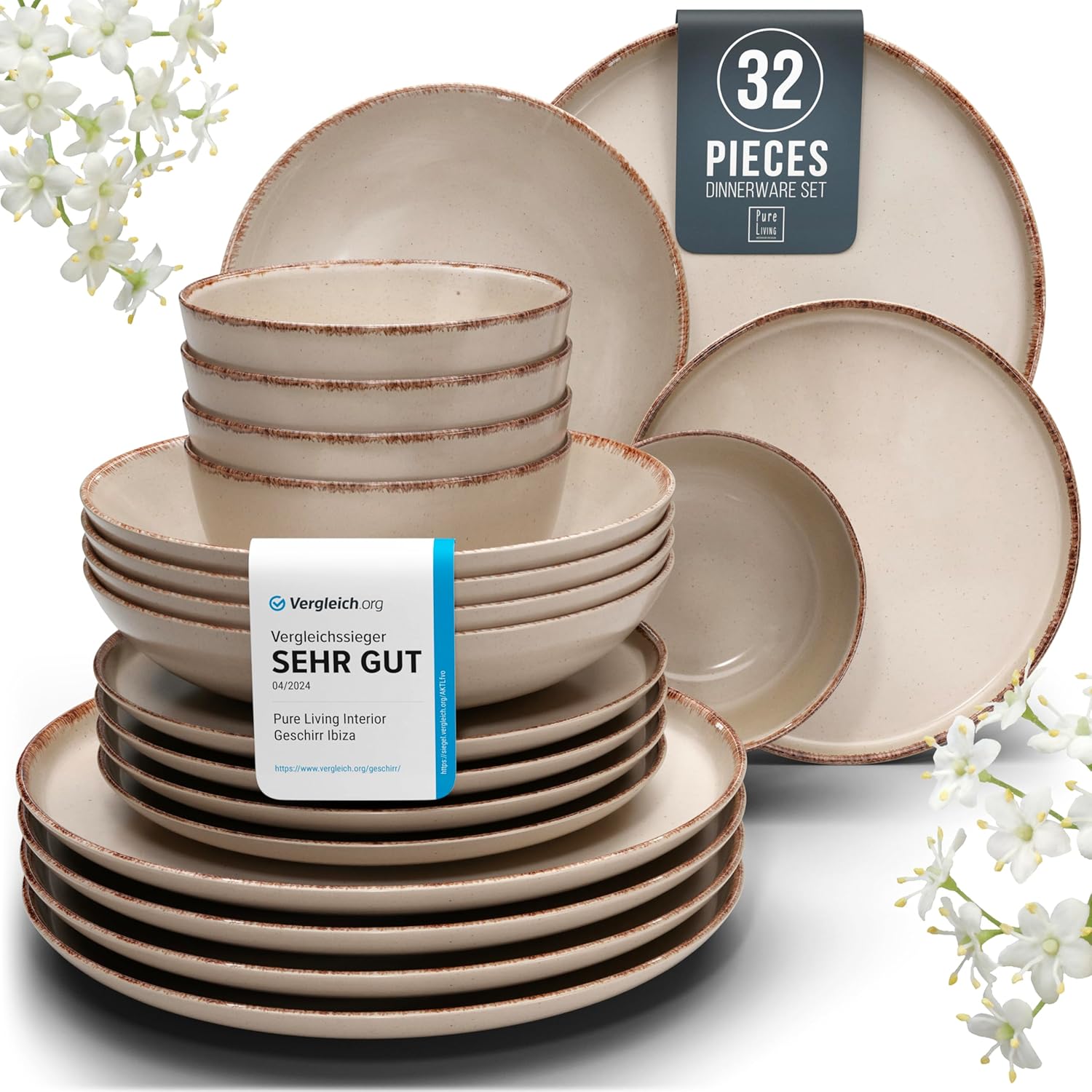 Stoneware dinnerware set 8 persons Rustic 32 pcs - Rustic design dinnerware set,...