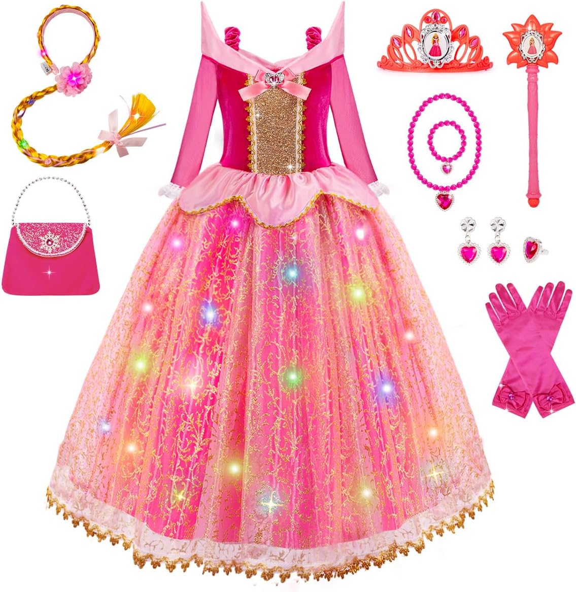 LOYO Princess Costume for Girls - Light Up Sleeping Princess Dress Up for Girls...