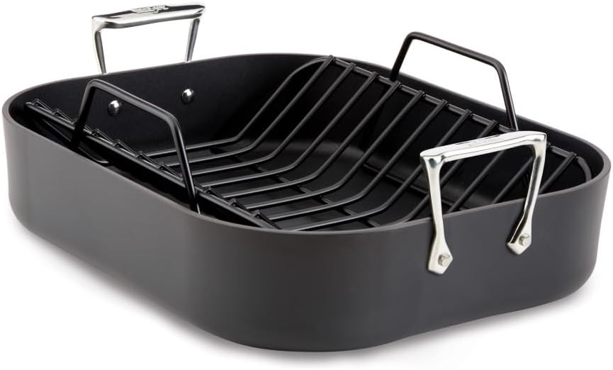 All-Clad HA1 Hard Anodized Nonstick Roaster and Nonstick Rack 13x16 Inch Oven Br...