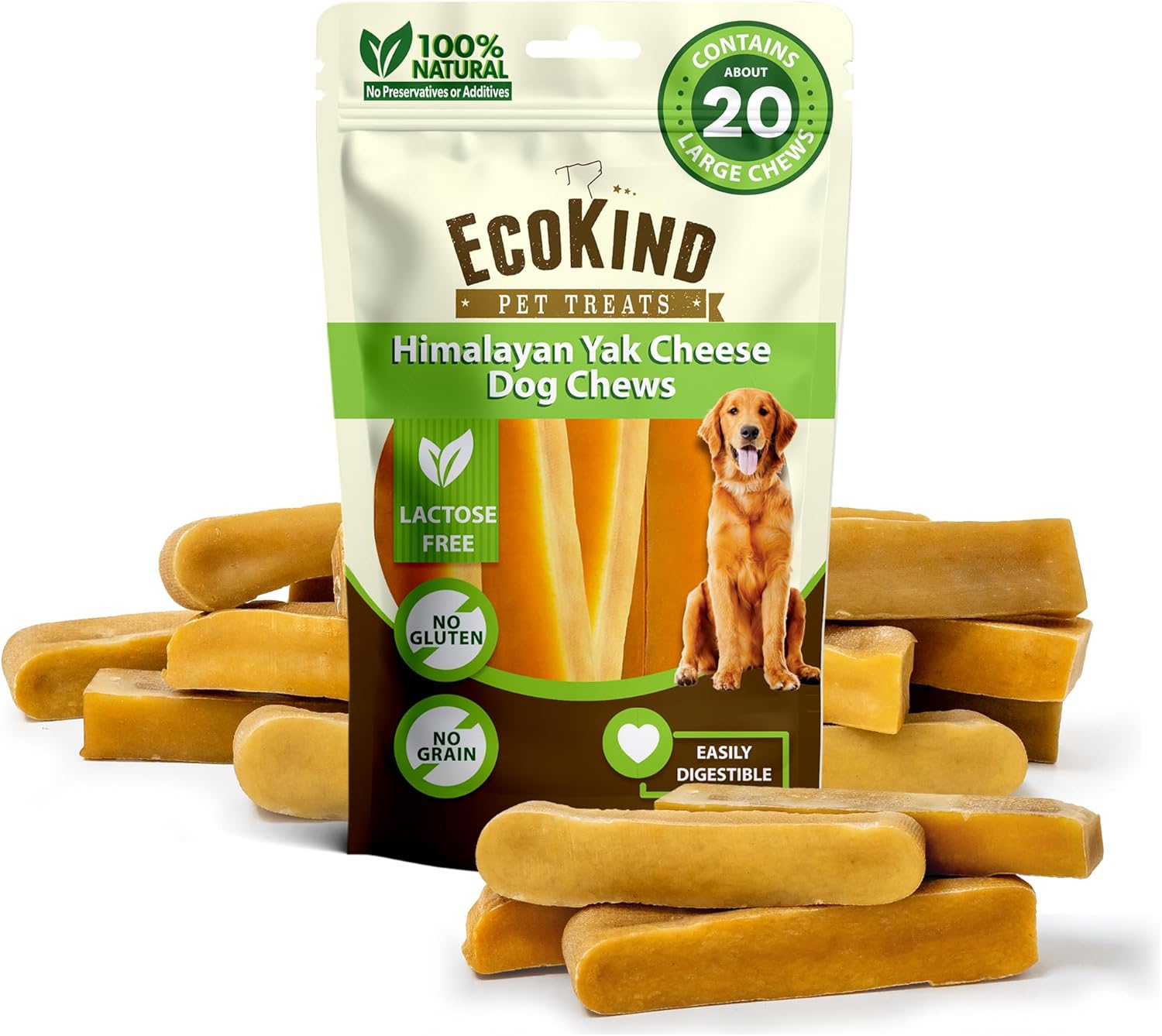 EcoKind Premium Gold Yak Cheese Himalayan Dog Chews, Dog Treats Large Breed, All...