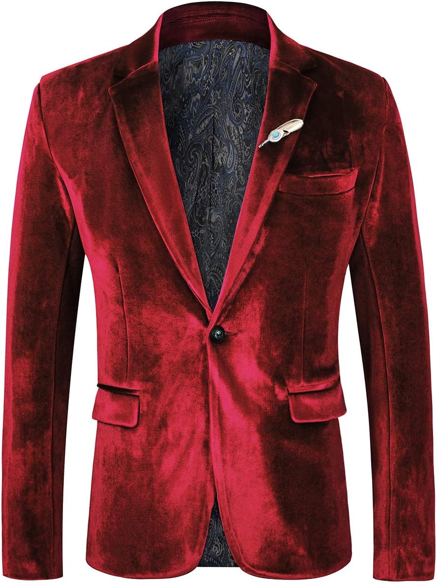 WEEN CHARM Velvet Blazer for Men Slim Fit One Button Sport Coat Tuxedo Jacket fo...