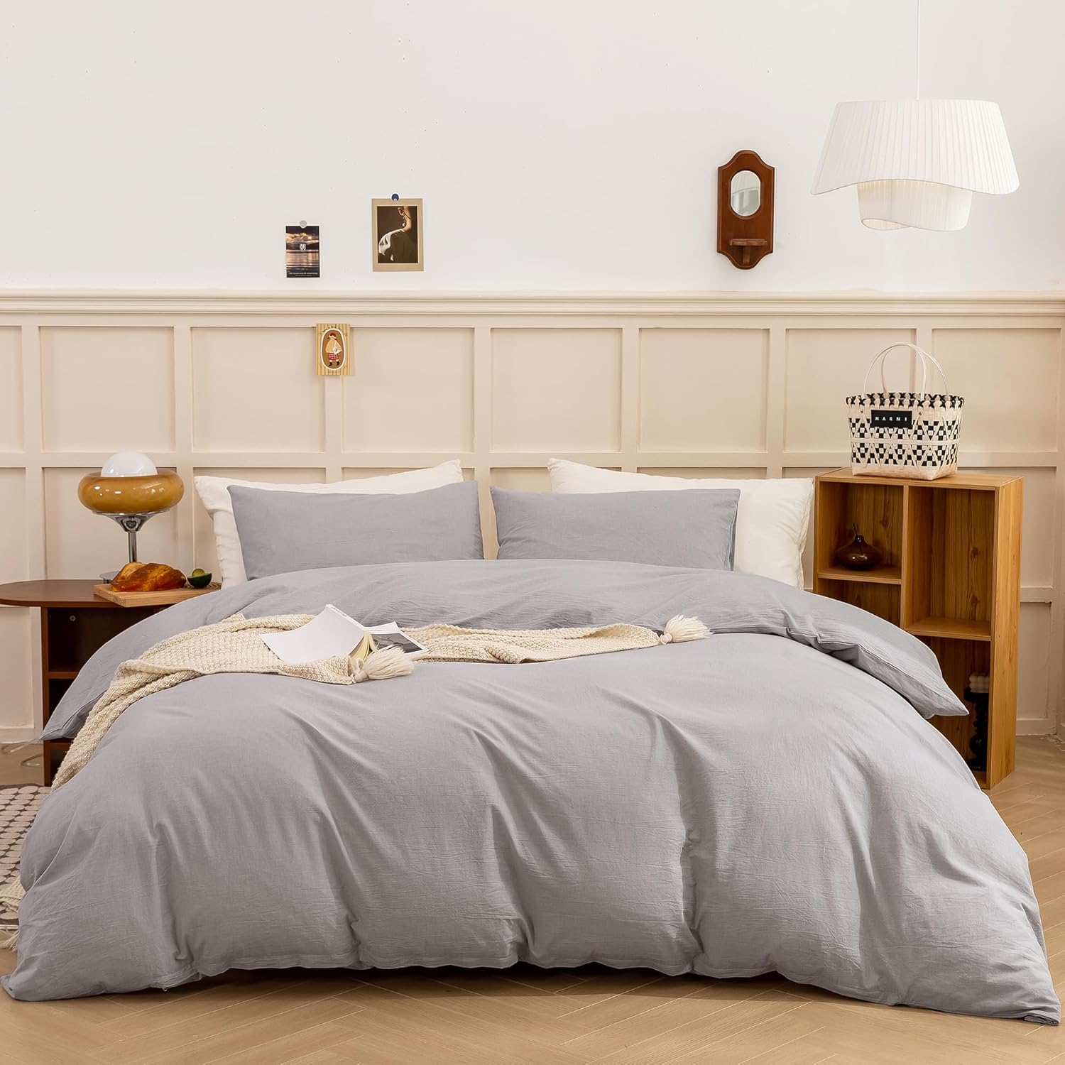 ECOCOTT Duvet Cover Queen Size - Linen Feel Textured Organic Natural 100% Washed...