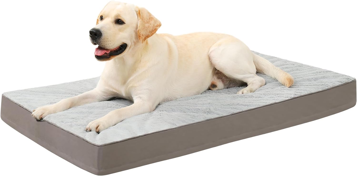 KSIIA Orthopedic Dog Bed, Waterproof, 41 x 27 Inch, Gray, Deluxe Plush, Removabl...