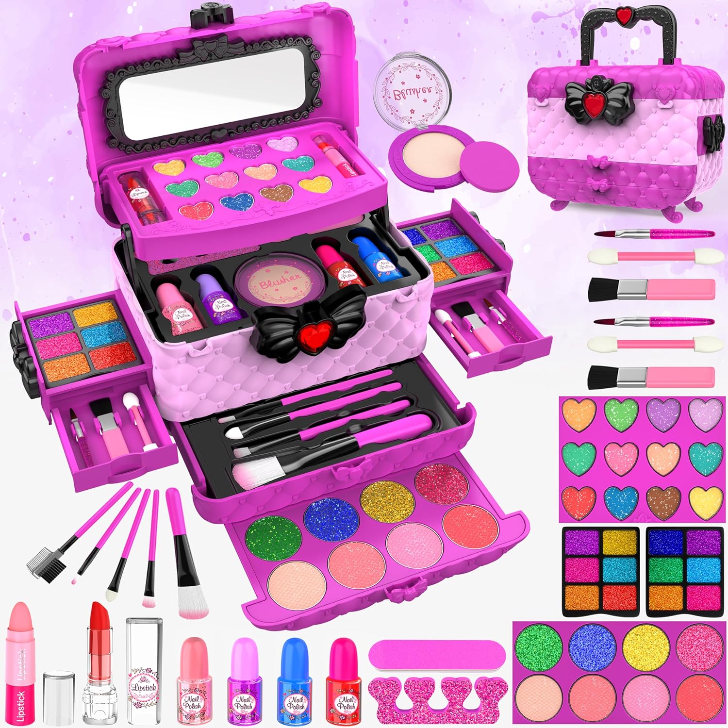 54 Pcs Kids Makeup Kits for Little Girls, Princess Real Washable Pretend Play Co...
