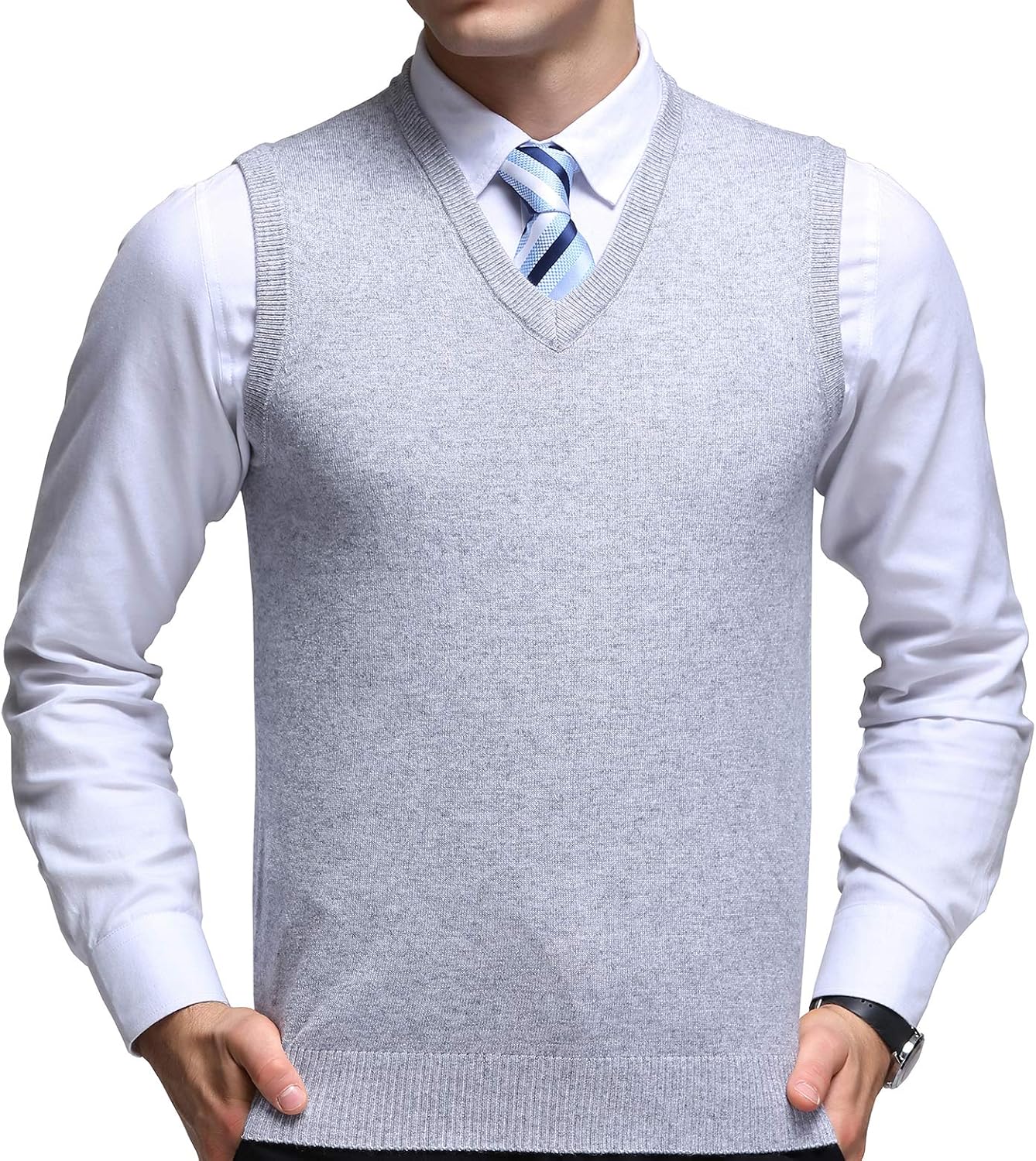 FULIER Mens V-Neck Sleeveless Vest Classic Business Gentleman Knitwear Knitted W...