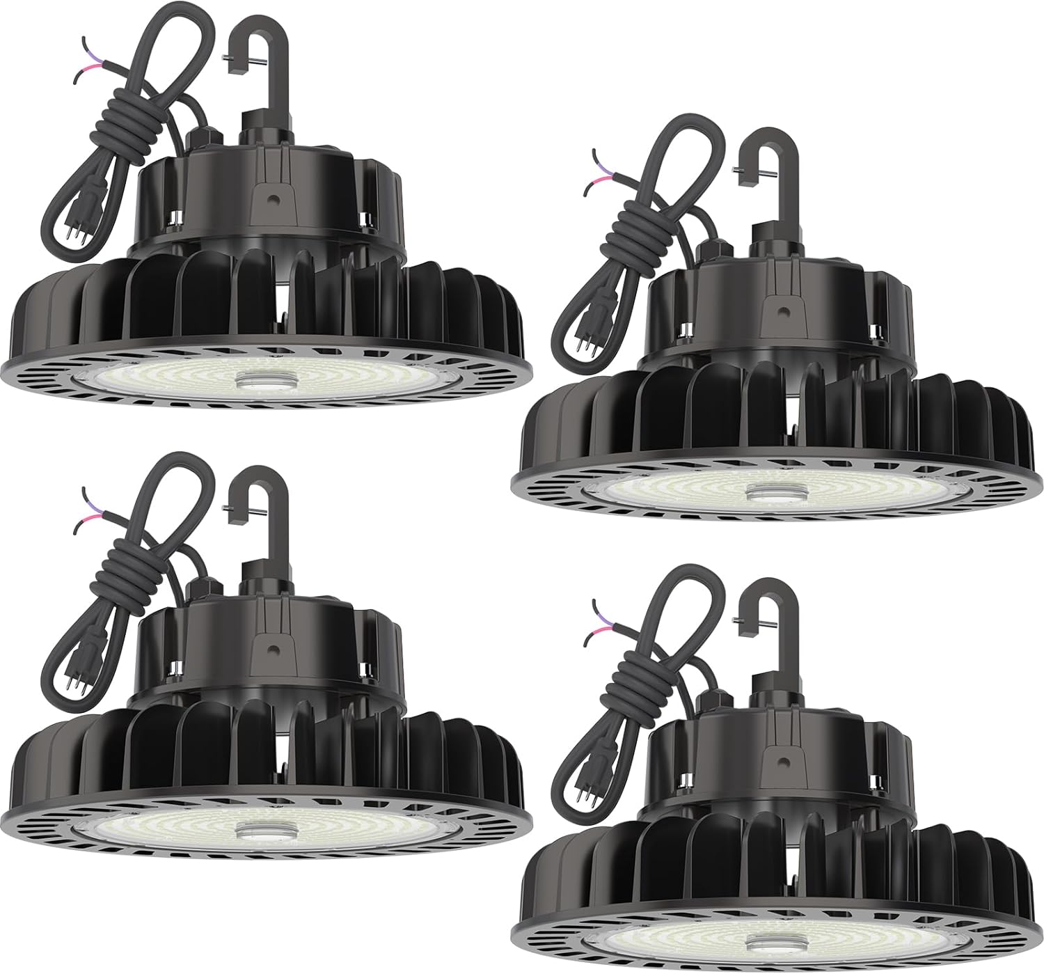 HYPERLITE 4Pack LED UFO High Bay Lights 250W 35,000lm 1-10V Dimmable 5000K 5' Ca...