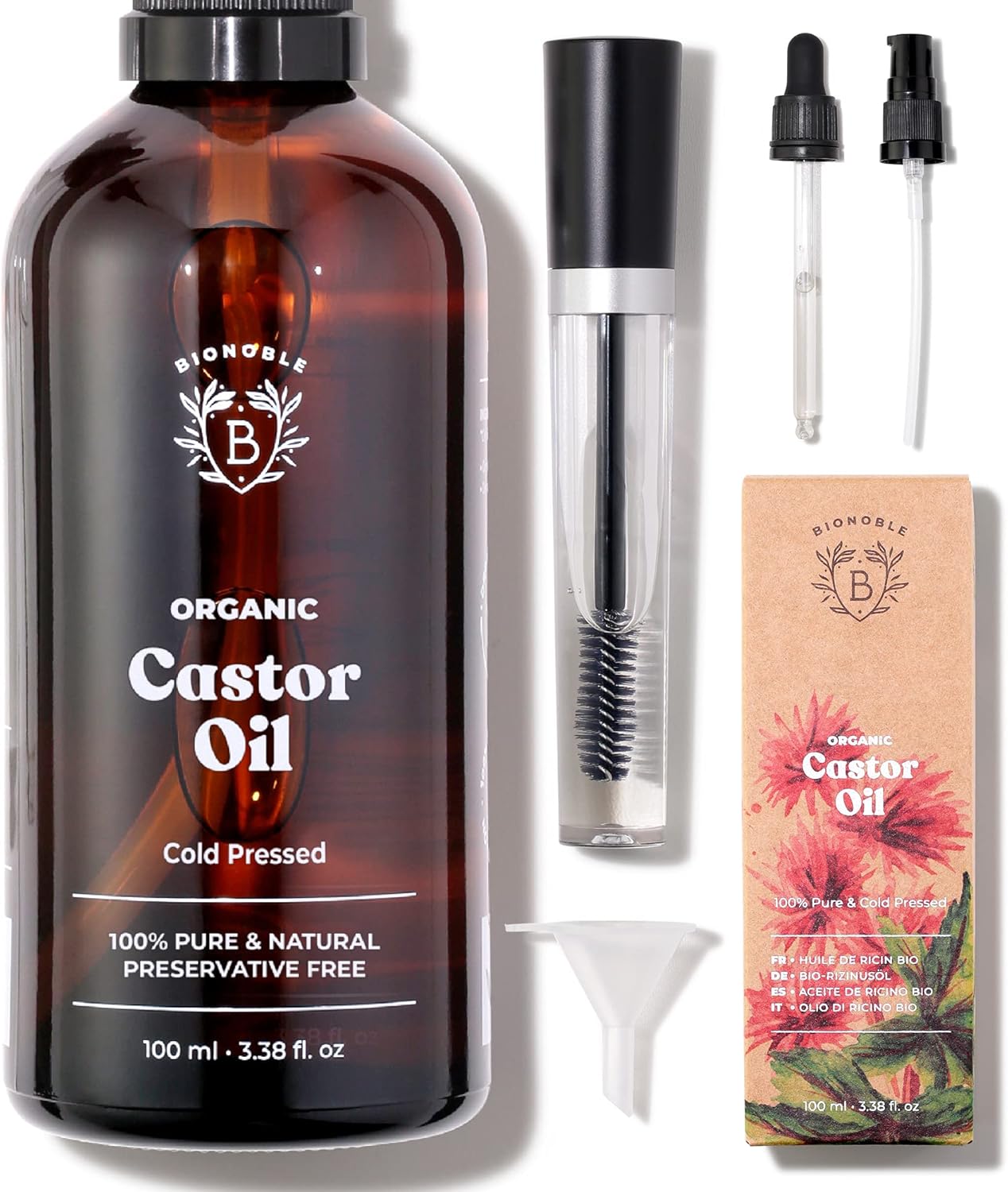 Bionoble Organic Castor Oil 100ml - 100% Pure, Natural, Cold Pressed - Lashes, E...