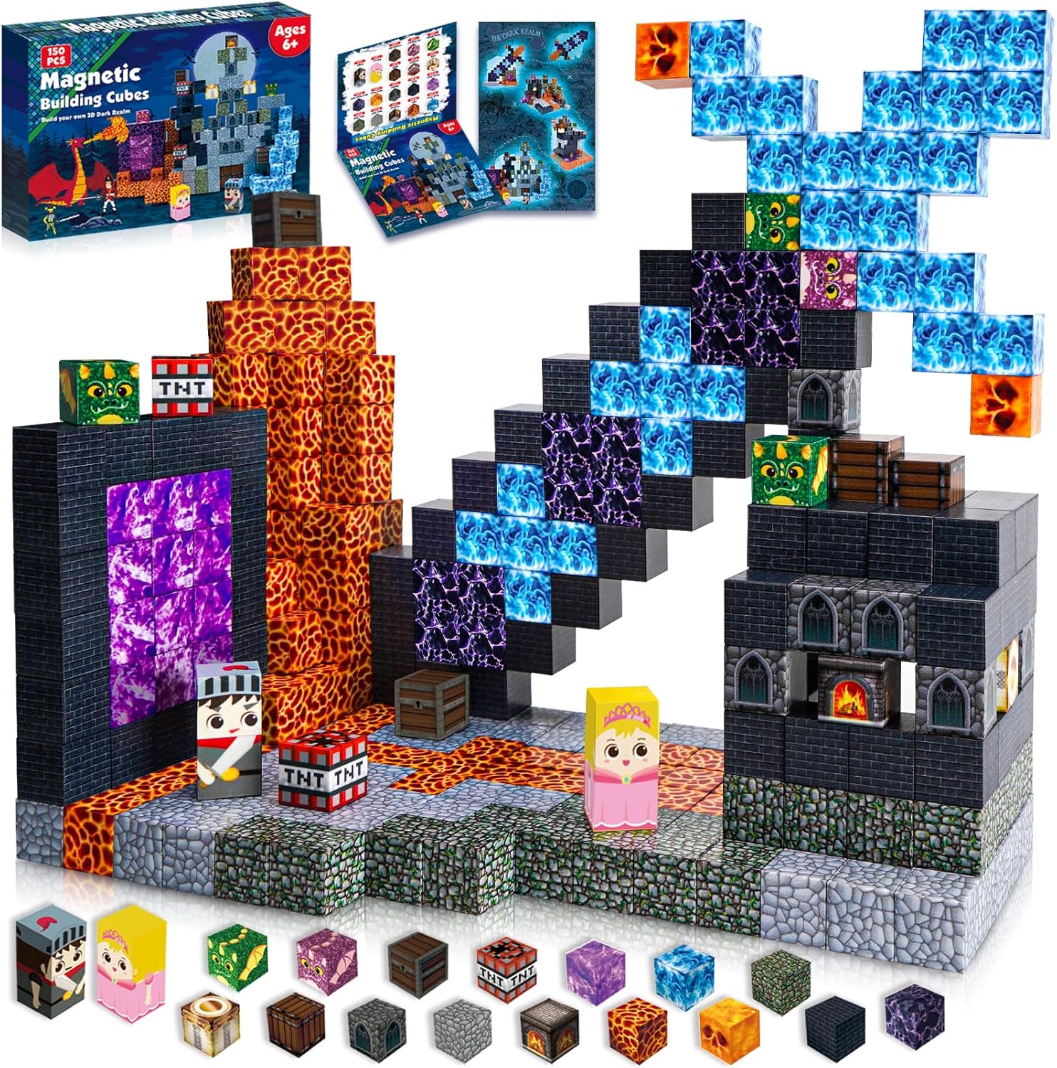 Magnetic Blocks - 150 PCS Build Magnet Dark Castle Sword Domain World - Magnetic...
