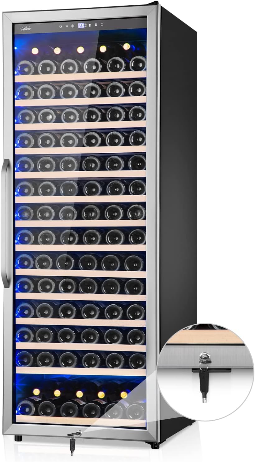 24 Inch Wine Cooler Refrigerator, 179 Bottles Professional Wine Cellars with Pow...