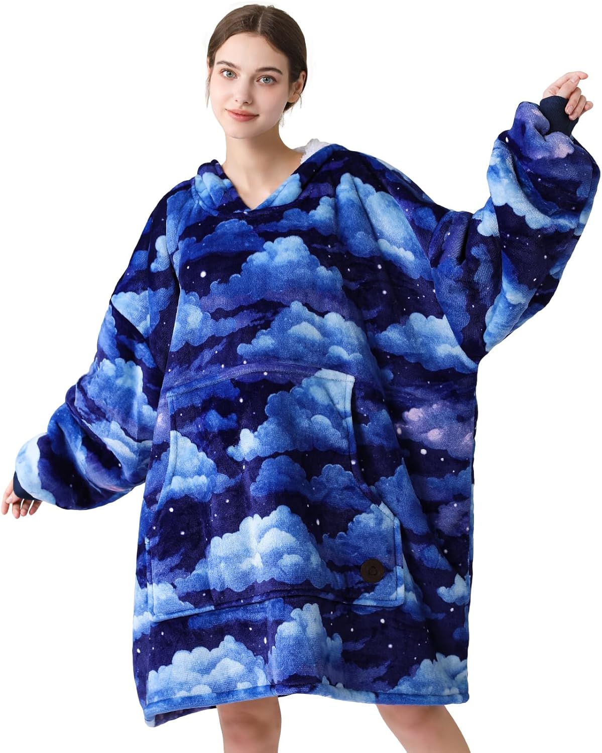 THREE POODLE Oversized Blanket Hoodie, Sherpa Fleece Wearable Blanket Sweatshirt...