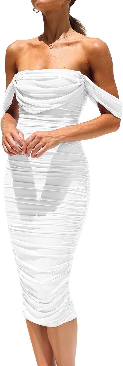 PRETTYGARDEN Women's Dress, Special Off The Shoulder Ruched Bodycon Dress, Innov...