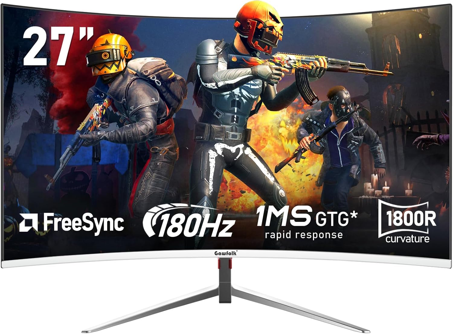 Gawfolk 27 Inch PC computer screen,1800R Curved Gaming 180Hz Monitors, FHD1080p...