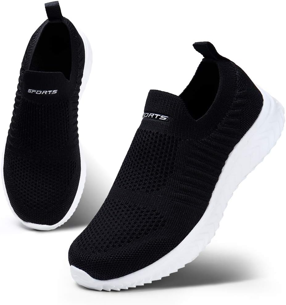 HKR Womens Slip on Trainers Comforble Walking Shoes with Memory Foam 8 UK Black...