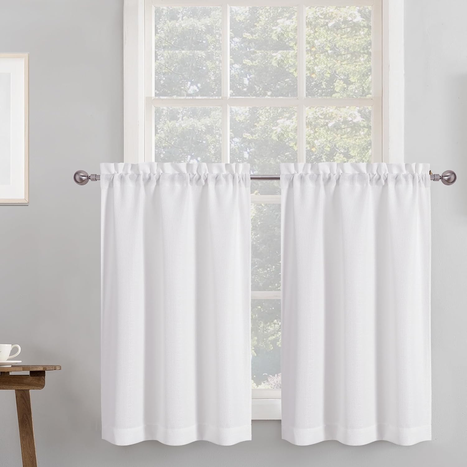 Chyhomenyc 2 Panels White Kitchen Curtains 36 Inch Length Tier Curtains, Faux Li...