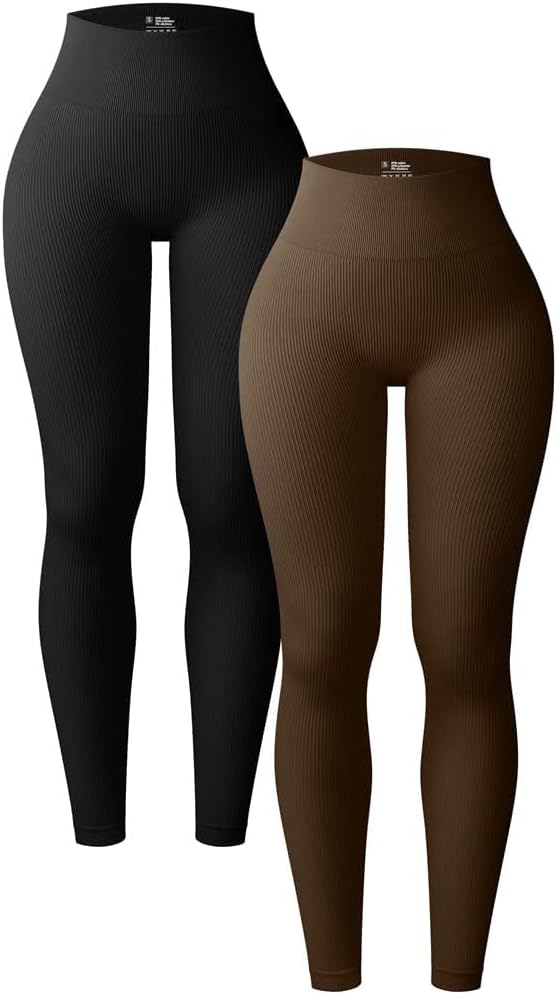 OQQ Women's 2 Piece Yoga Leggings Ribbed Seamless Workout High Waist Athletic Pa...