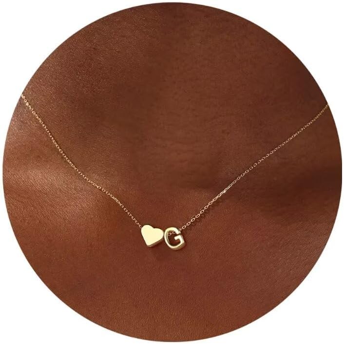 Turandoss Gold Heart Initial Necklace for Women, 18K Real Gold Plated Heart Init...