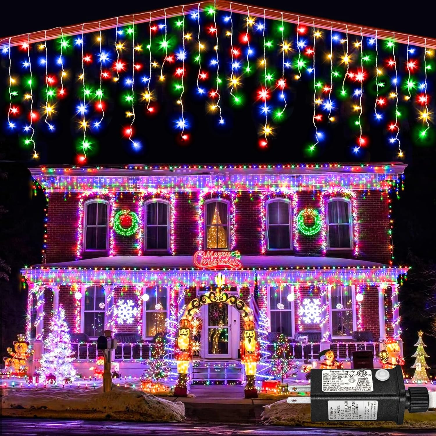 132 ft Christmas Lights -1280 LED Icicle Lights Outdoor with 240 Drops Hanging S...